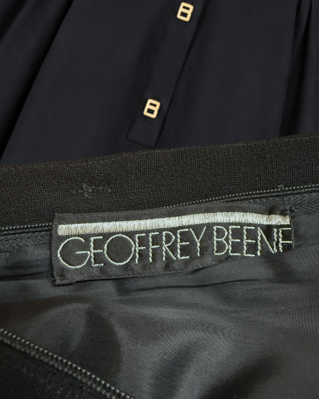 1970s/80s Geoffrey Beene Black A-Line Long Sleeve Dress with "B" Accent Buttons