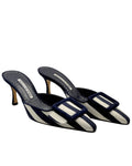 2010s Manolo Blahnik Navy and White Striped Maysale Mule