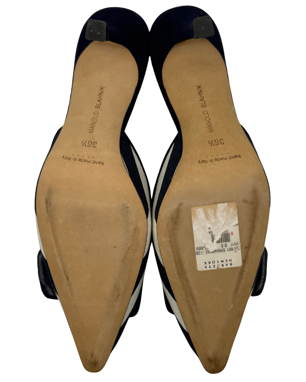 2010s Manolo Blahnik Navy and White Striped Maysale Mule