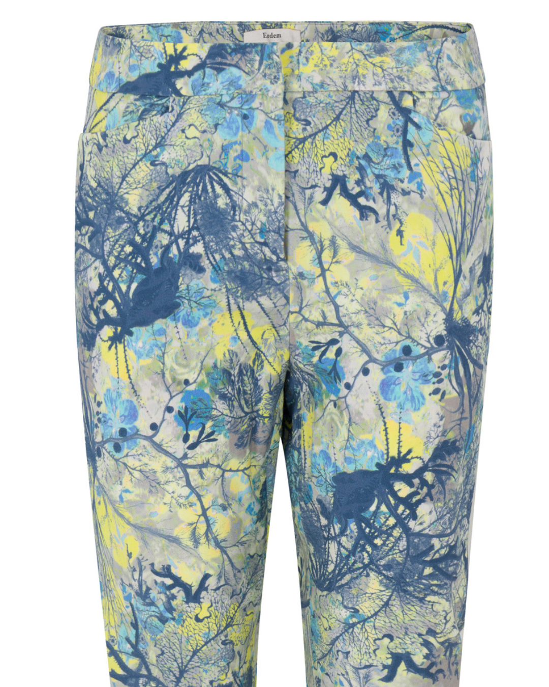 2010s Erdem Blue and Yellow Floral Pants