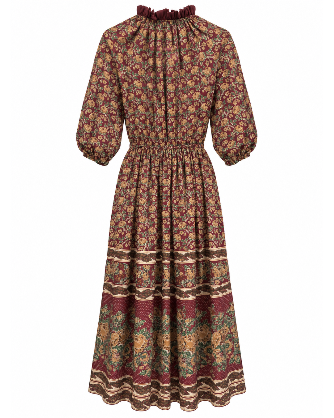 1970s Burgundy Floral Dress