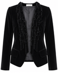 Nicole Farhi Black Velvet Ruffle Trim Blazer