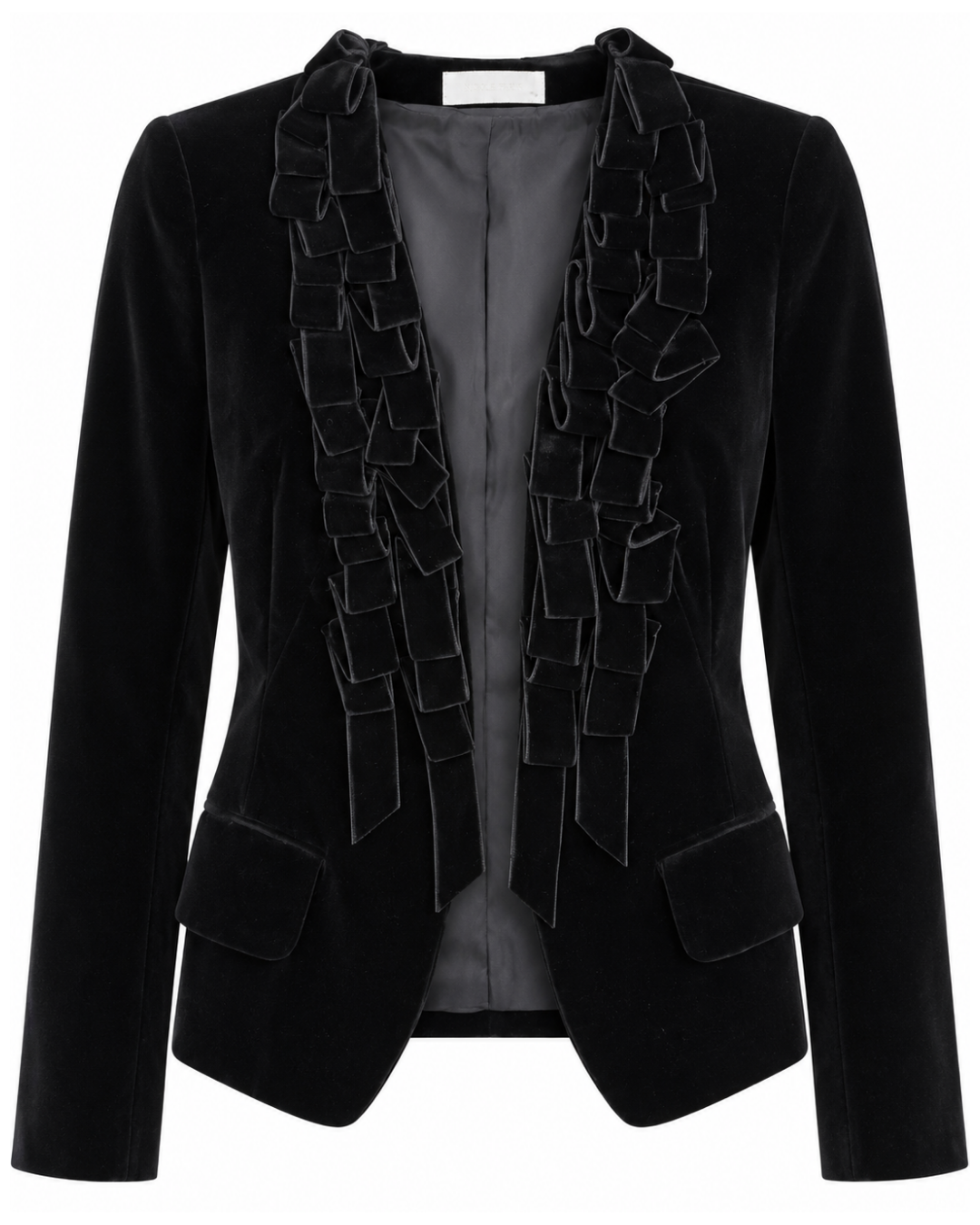 Nicole Farhi Black Velvet Ruffle Trim Blazer