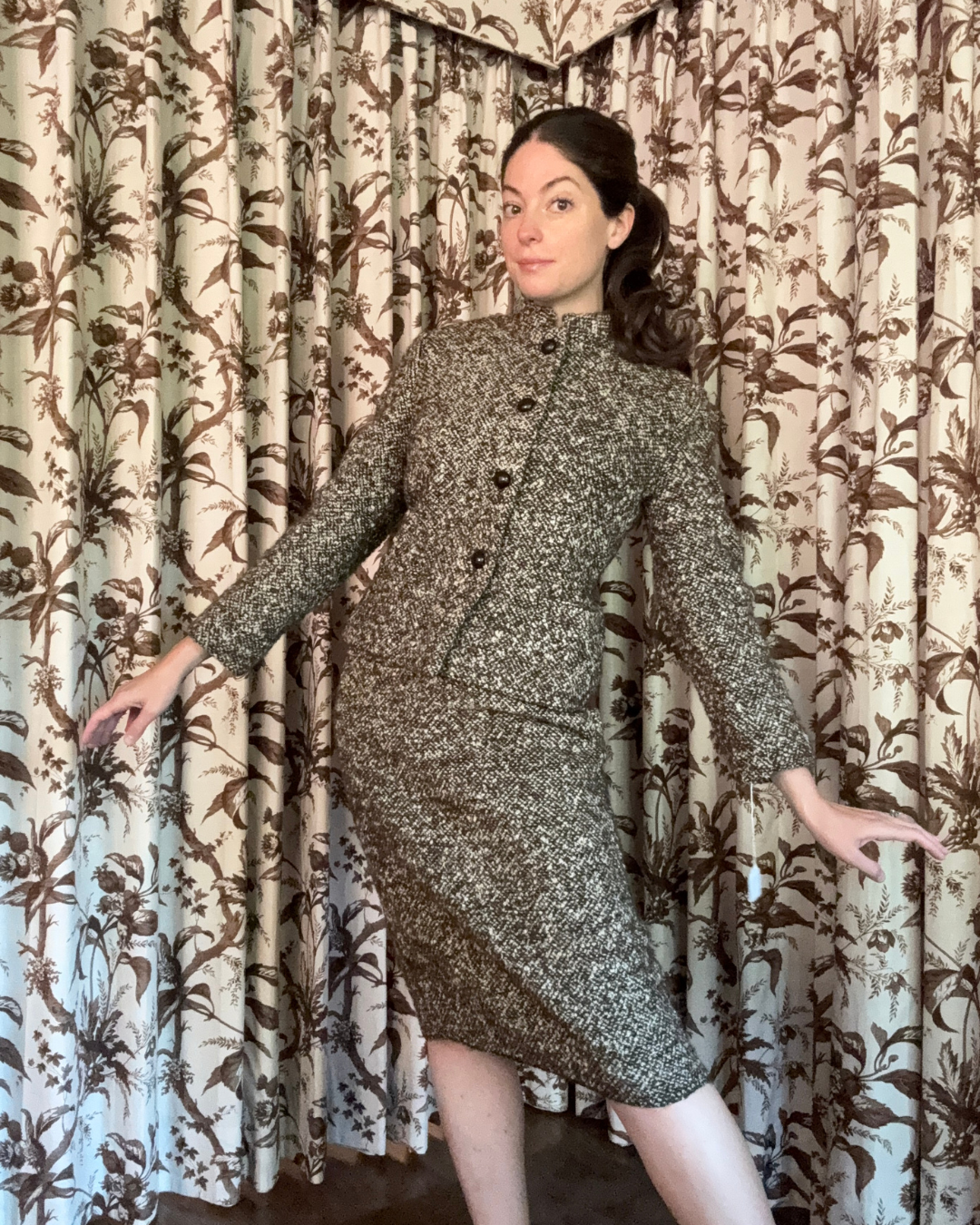 1950s Janet Sloane Brown and White Tweed Suit Set