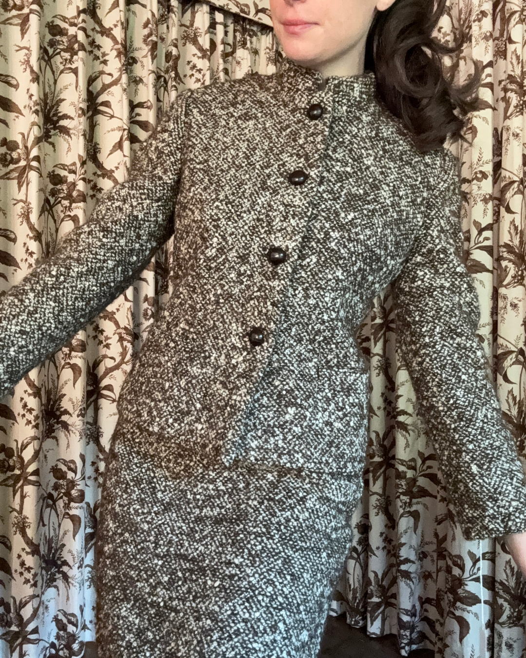 1950s Janet Sloane Brown and White Tweed Suit Set