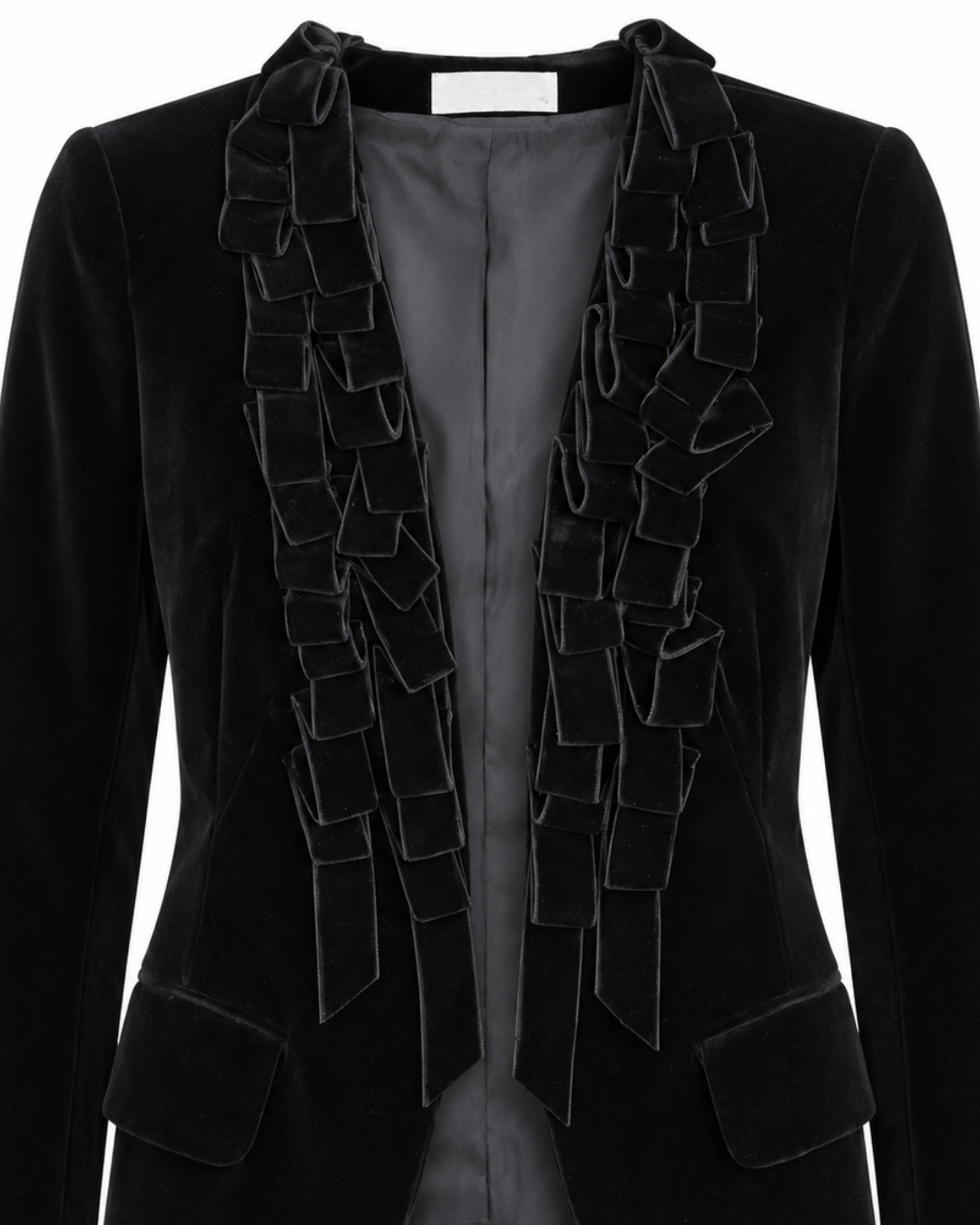 Nicole Farhi Black Velvet Ruffle Trim Blazer