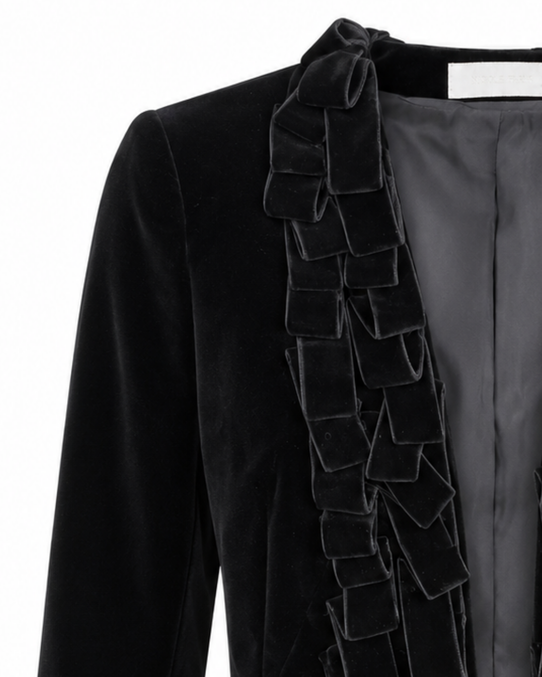Nicole Farhi Black Velvet Ruffle Trim Blazer