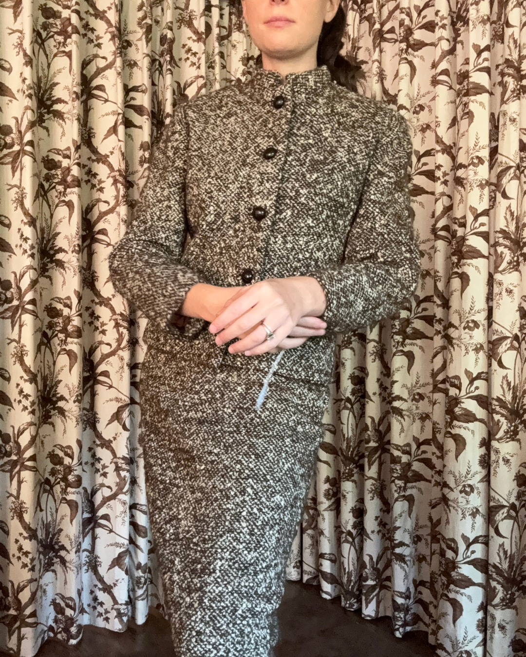 1950s Janet Sloane Brown and White Tweed Suit Set