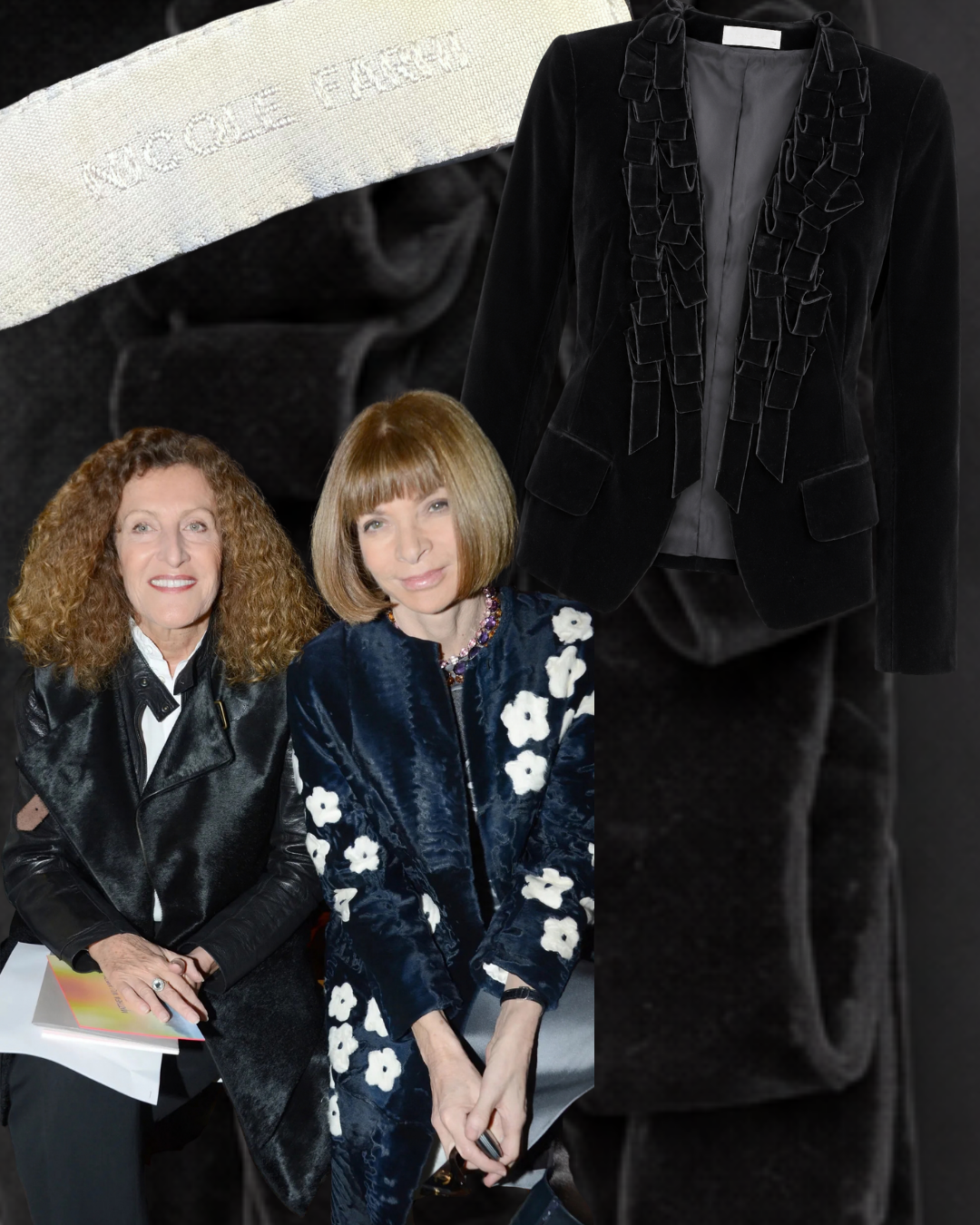 Nicole Farhi Black Velvet Ruffle Trim Blazer