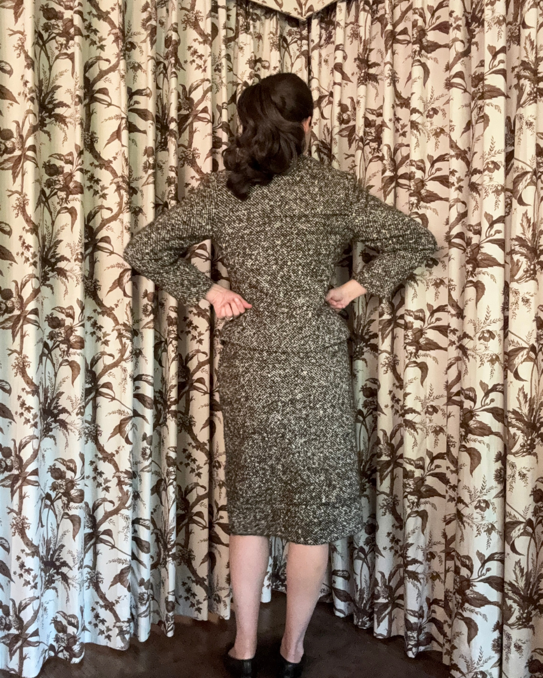 1950s Janet Sloane Brown and White Tweed Suit Set