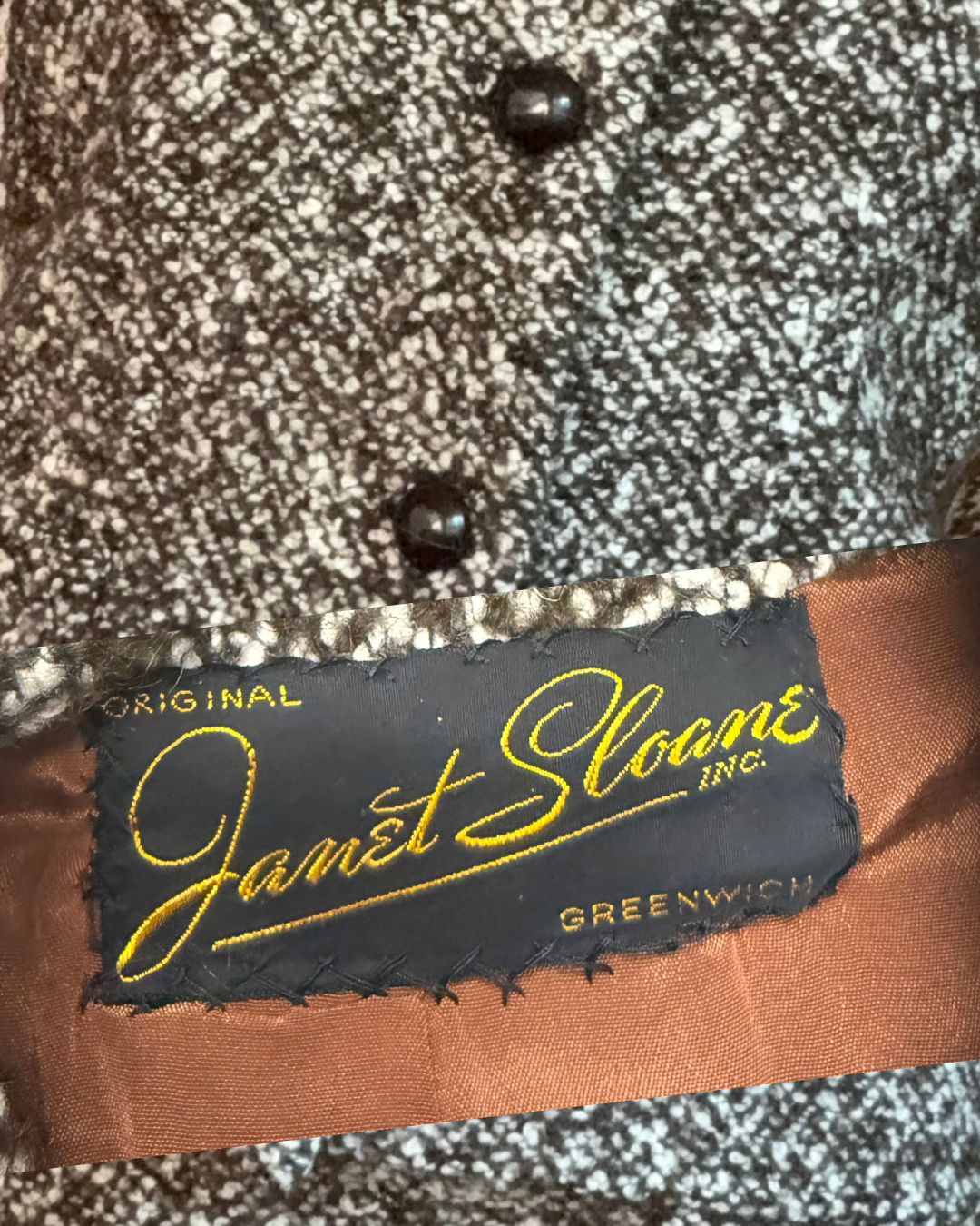 1950s Janet Sloane Brown and White Tweed Suit Set