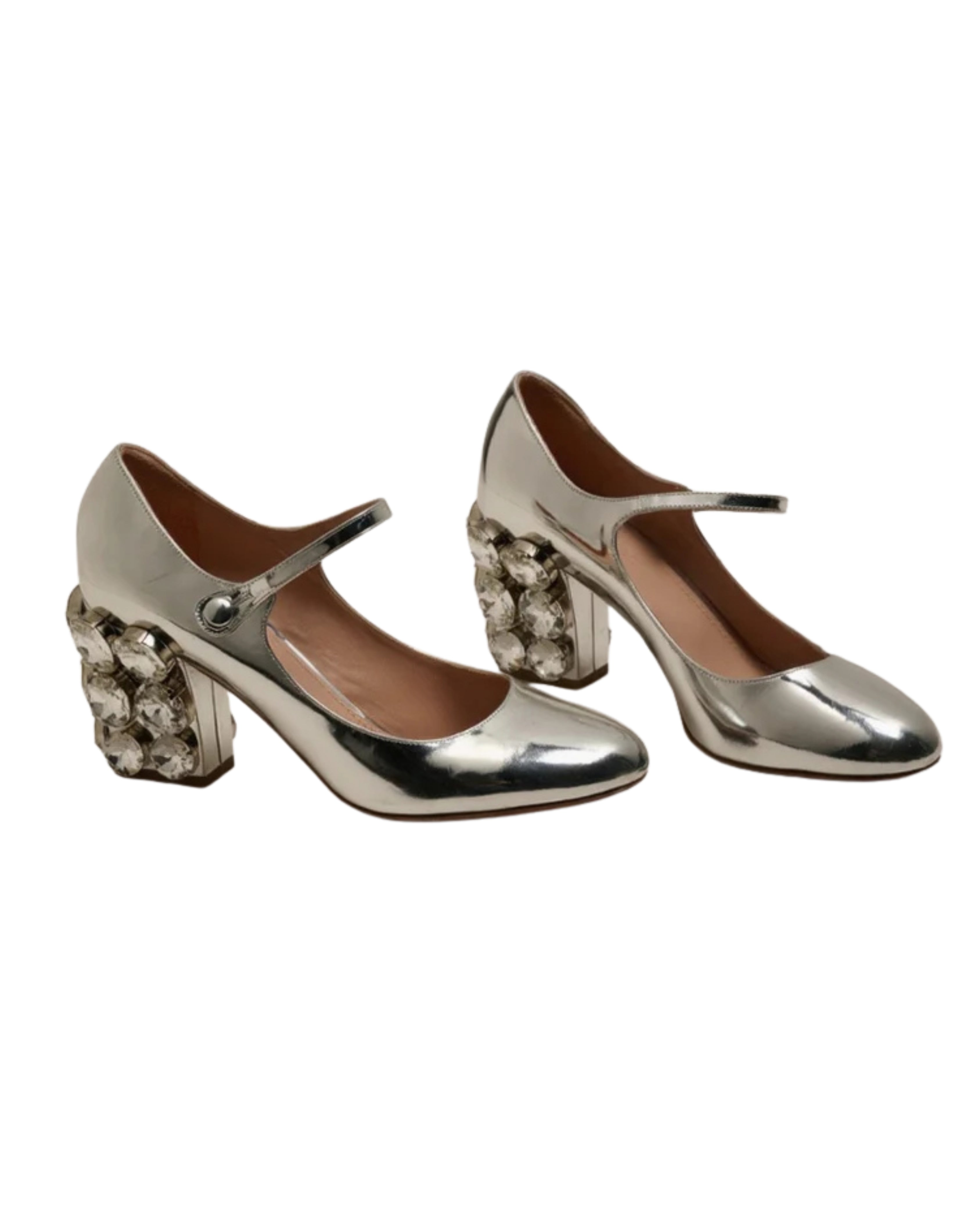 Giambattista Valli Paris Metallic Silver Chunky Mary Jane Heels