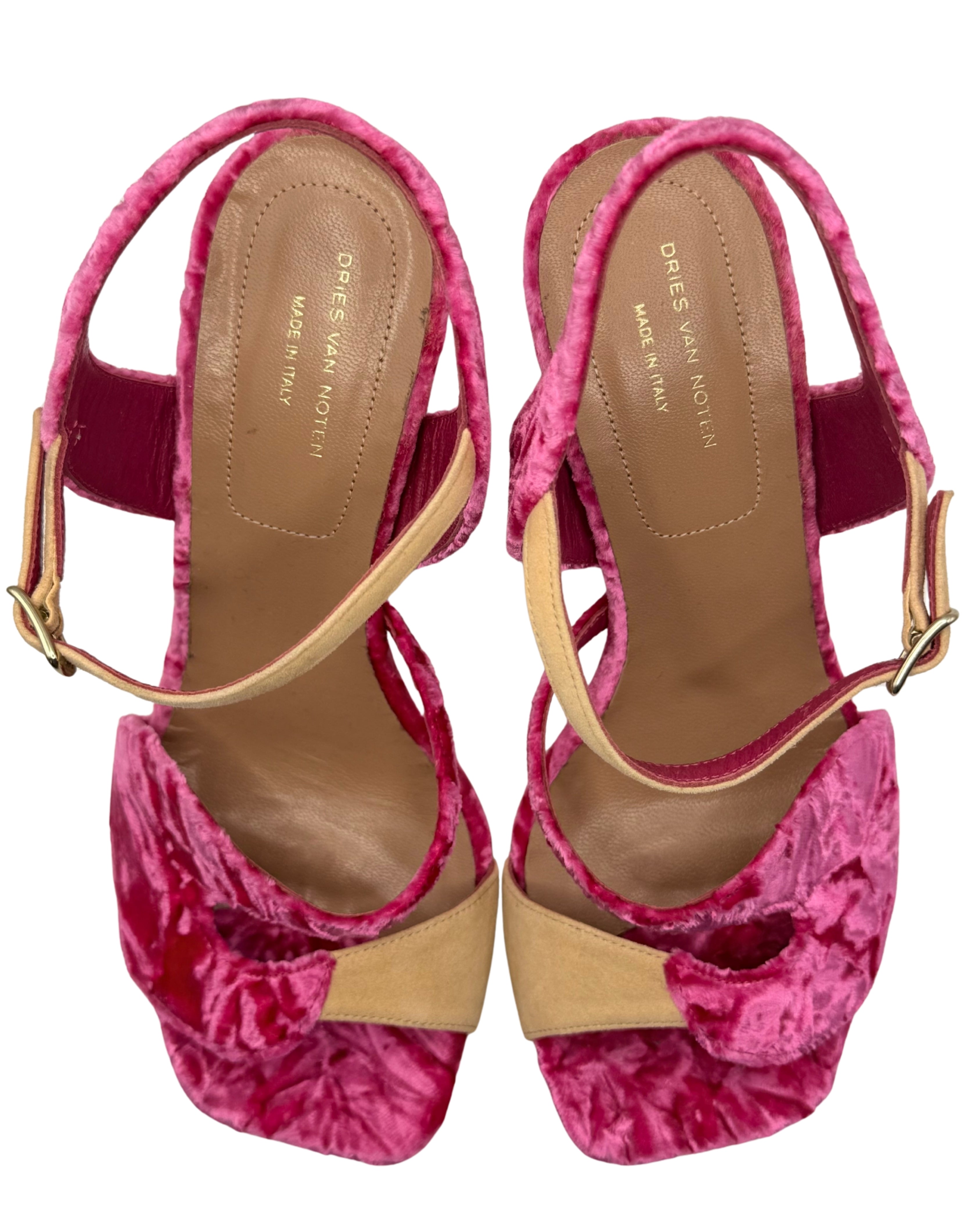 2020s Dries Van Noten Pink Velvet Sandals