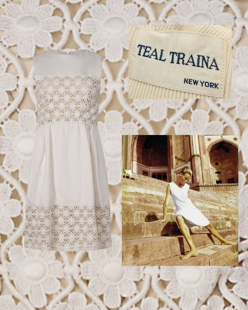 1960s Teal Traina Guipure Lace Mini Dress