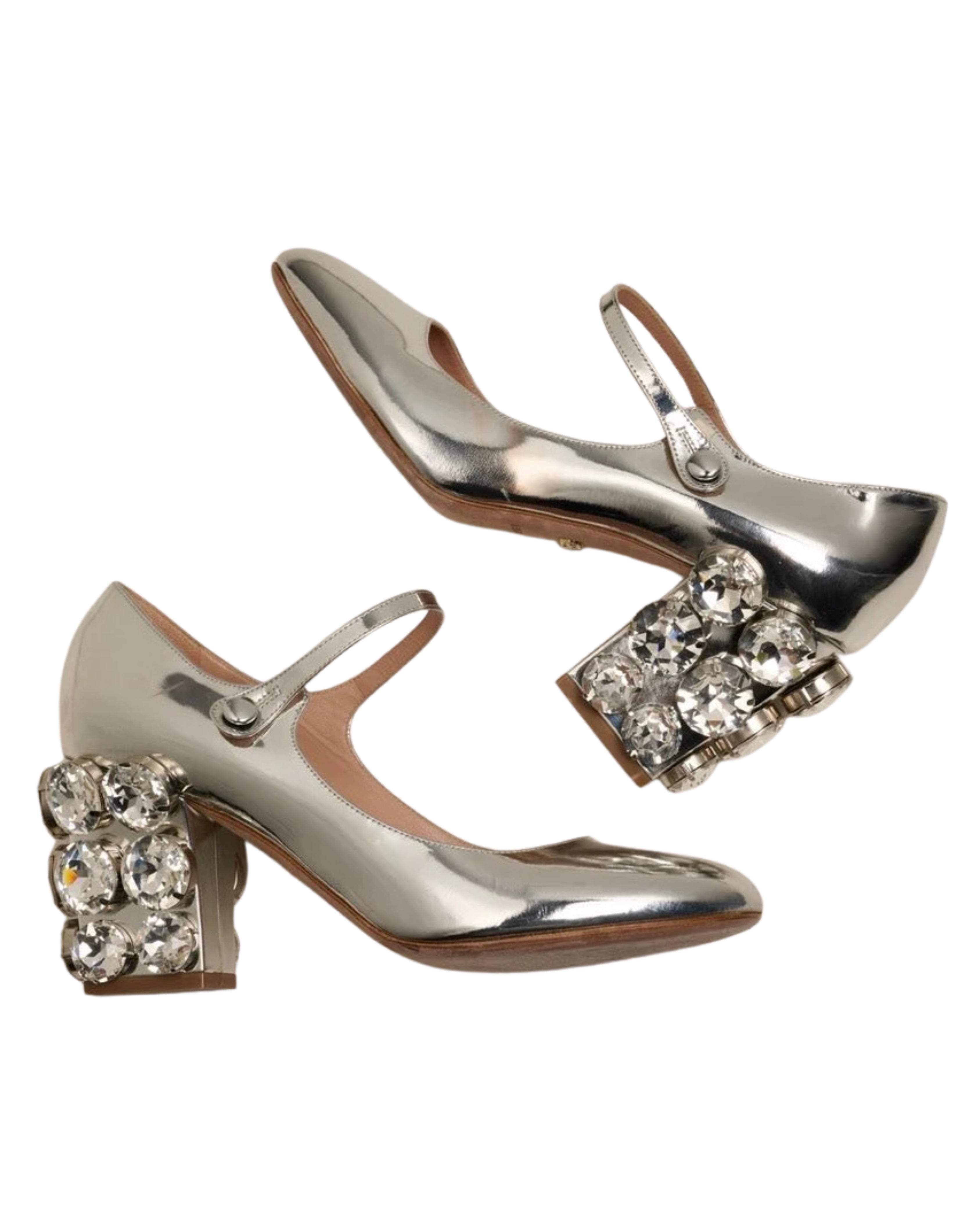 Giambattista Valli Paris Metallic Silver Chunky Mary Jane Heels