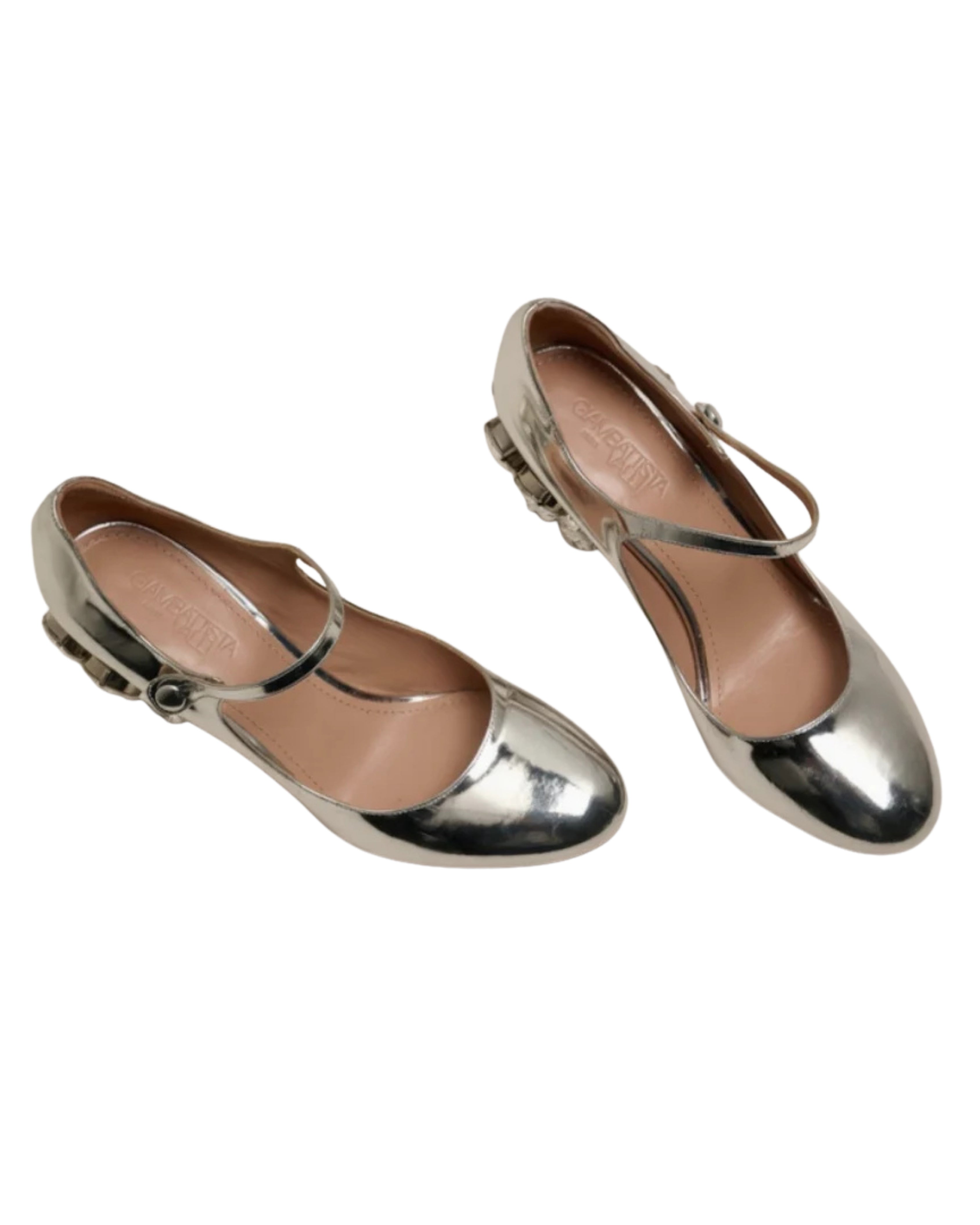 Giambattista Valli Paris Metallic Silver Chunky Mary Jane Heels