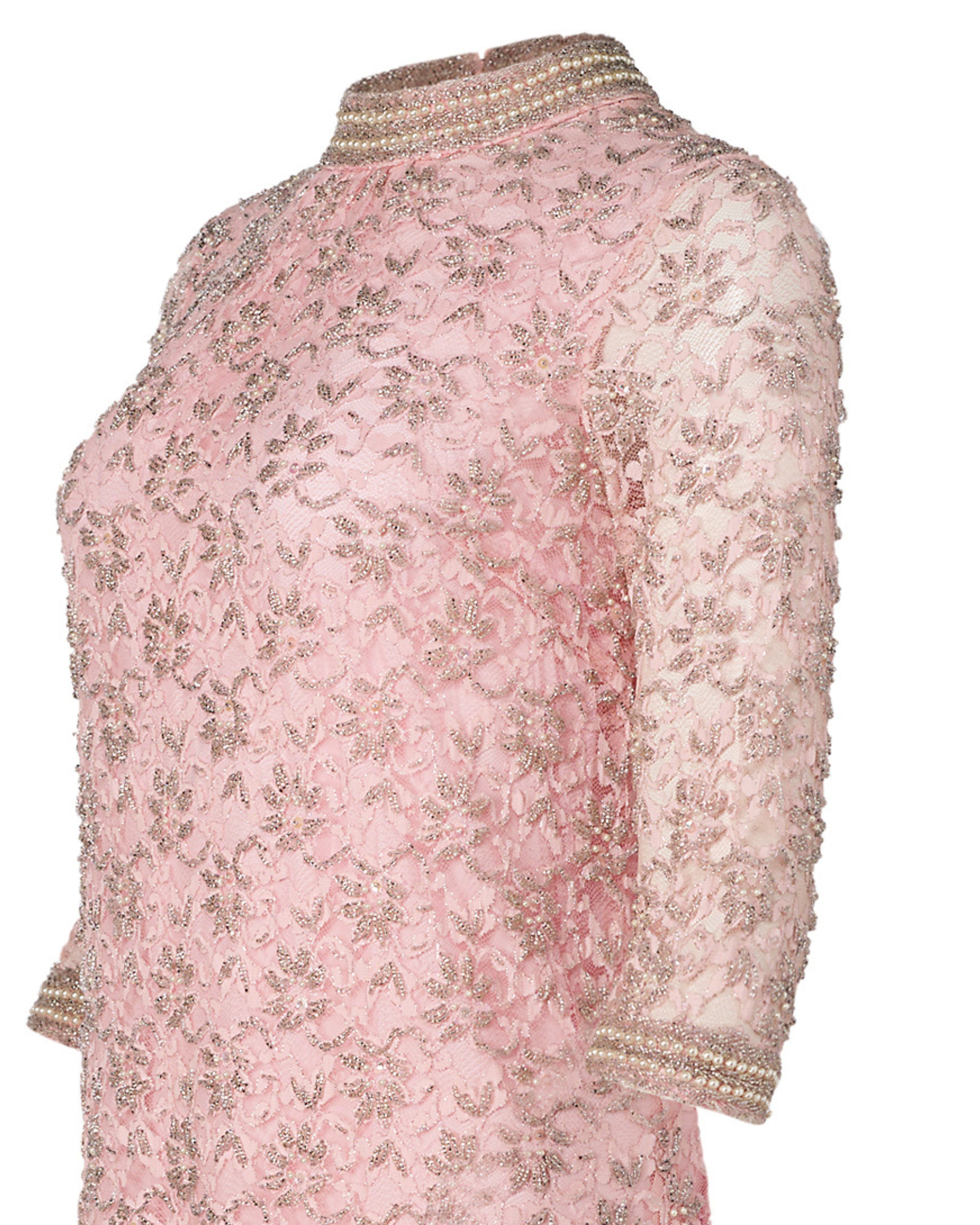 1960s Regalia Imports Pink Beaded Dress