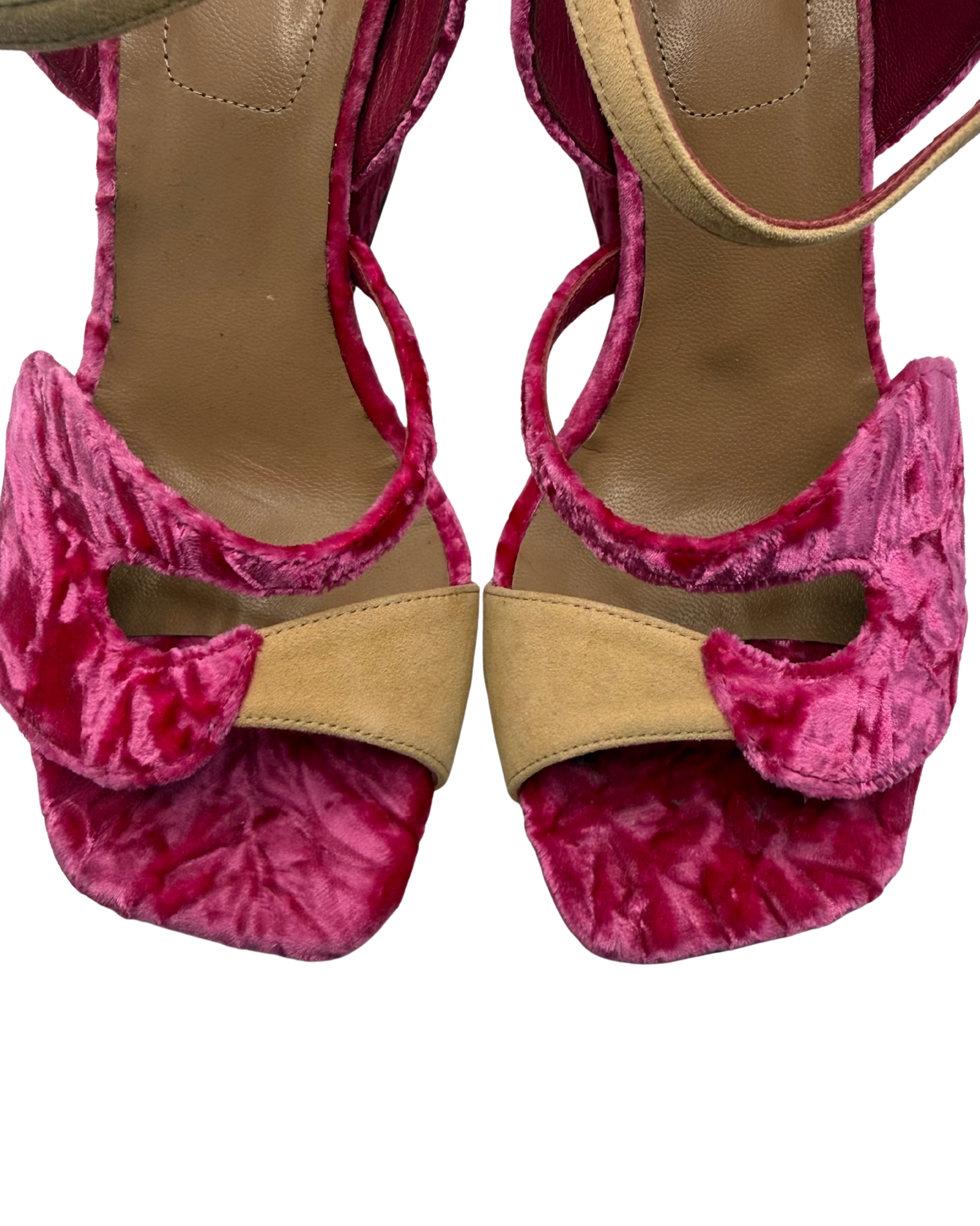 2020s Dries Van Noten Pink Velvet Sandals