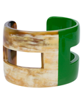 2010s Hermès Lacquer Horn and Wood "H" Cuff