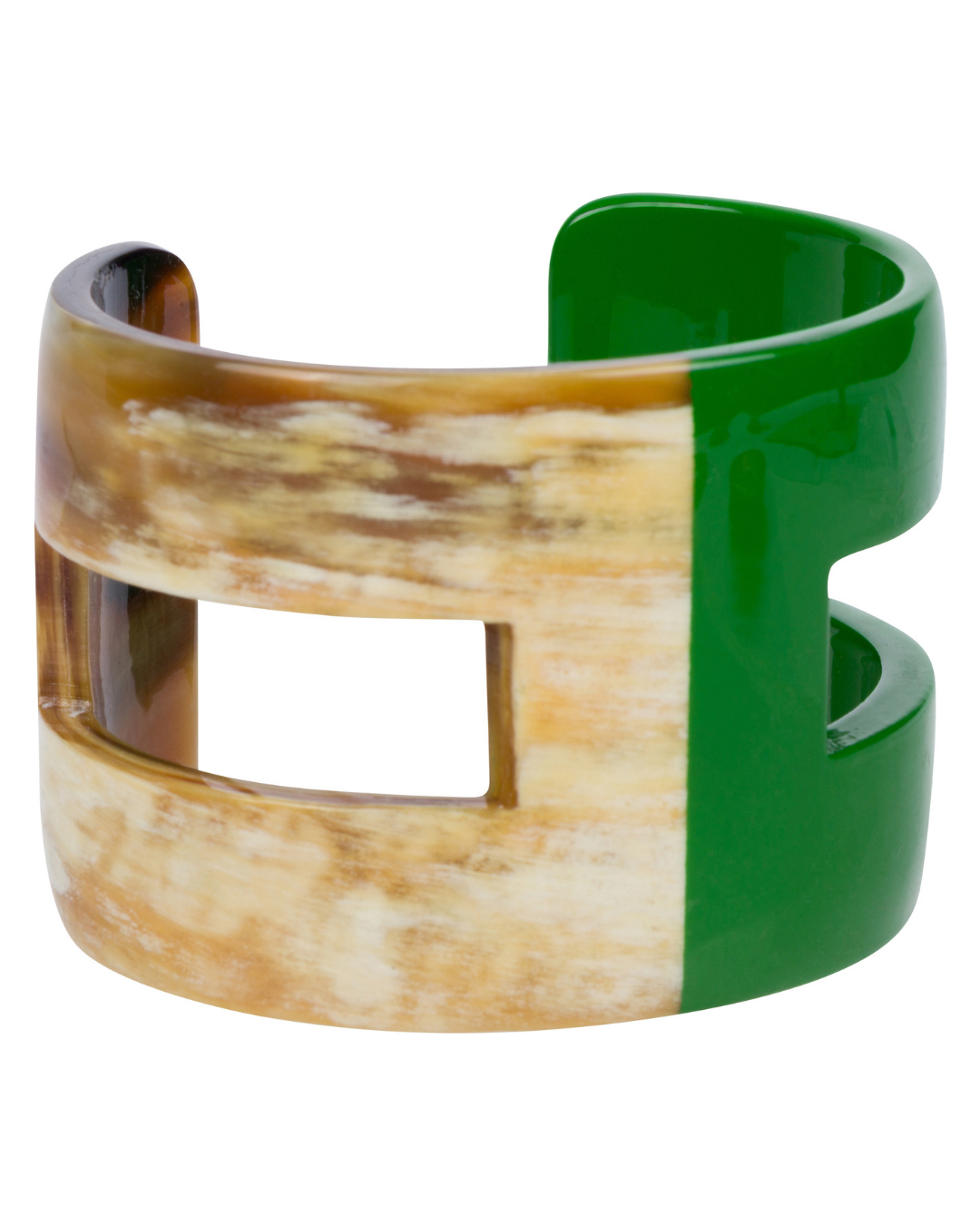 2010s Hermès Lacquer Horn and Wood "H" Cuff