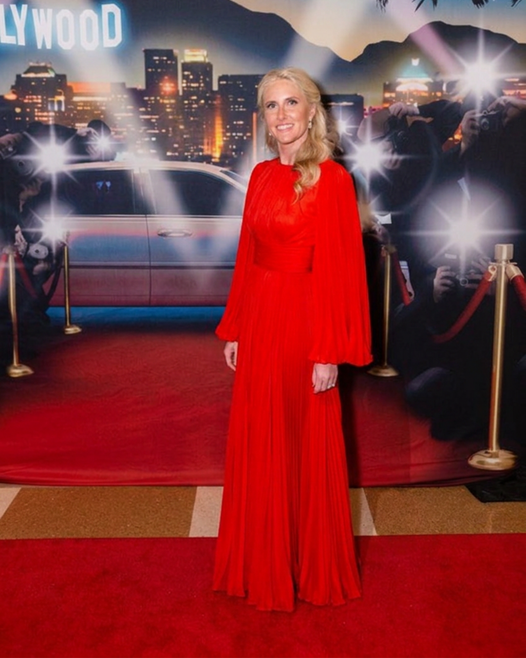 2020s Dolce & Gabbana Red Long Sleeve Pleated Maxi Dress