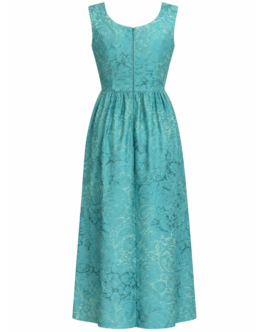 1960s Teal Paisley Brocade Maxi Dress