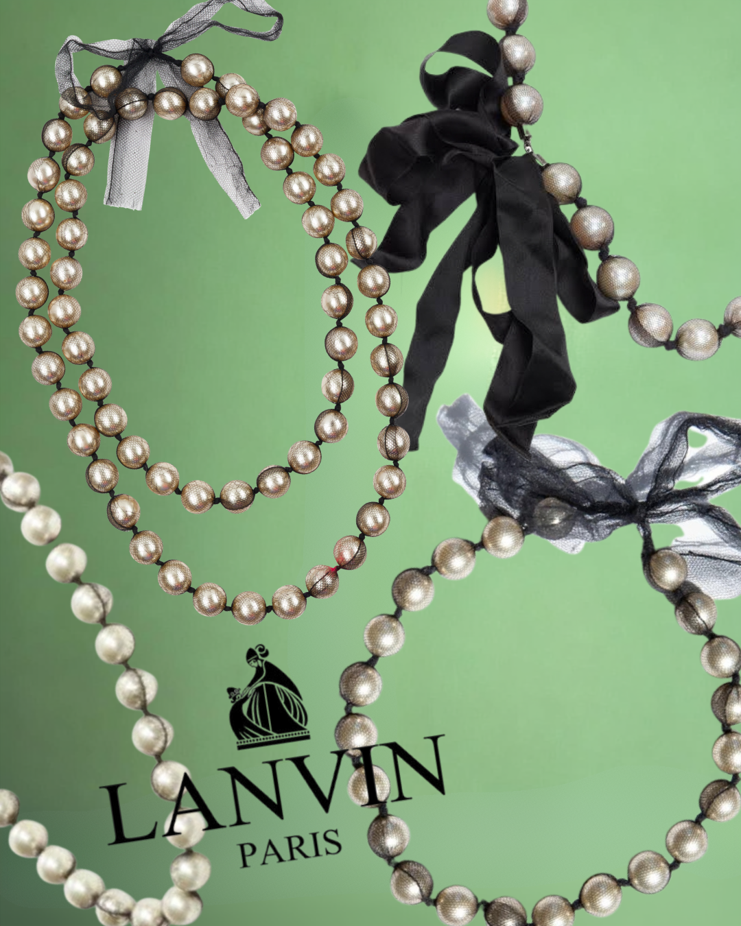 2010s Lanvin Mesh-Wrapped Faux Pearl Necklace
