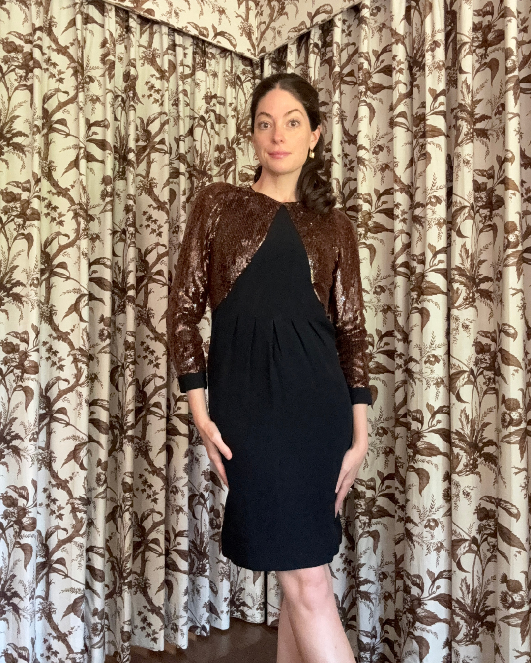 1980s Geoffrey Beene Black and Brown Sequin Mini Dress