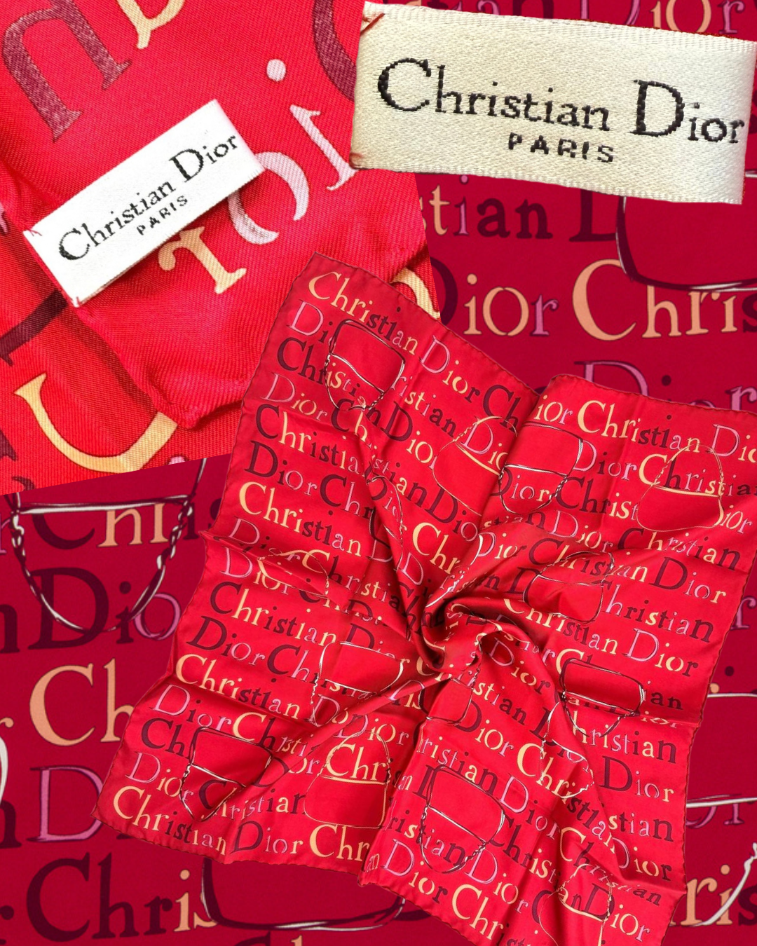 2000s Christian Dior Red Logo Scarf Silk Scarf