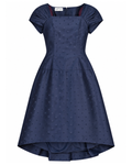1980s Albert Nipon Navy Polka Dot Midi Dress with Bow Accent