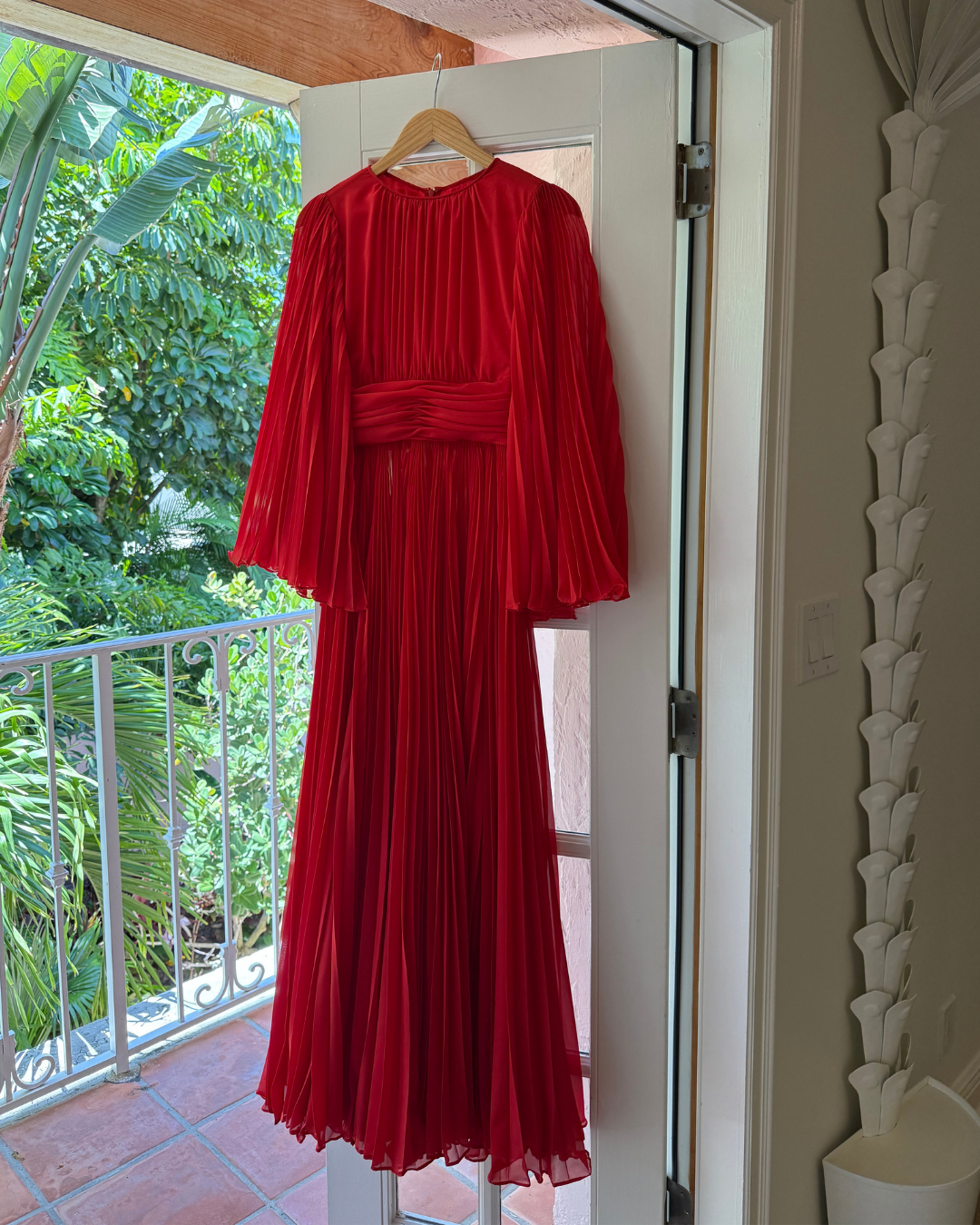 2020s Dolce & Gabbana Red Long Sleeve Pleated Maxi Dress