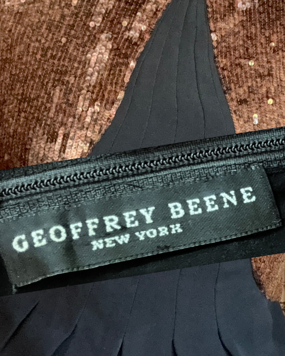 1980s Geoffrey Beene Black and Brown Sequin Mini Dress