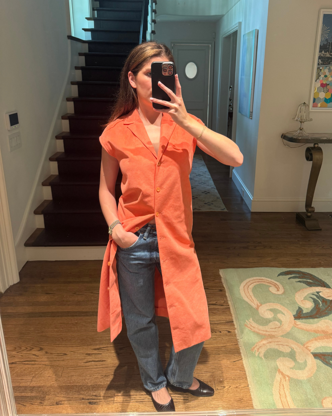 1970s Samuel Robert Salmon Suede Dress