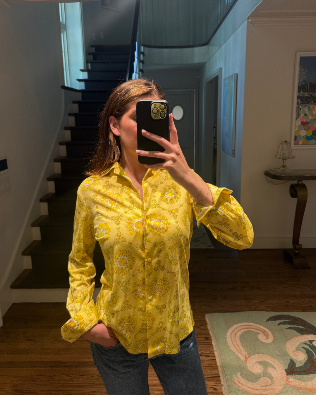 1970s Emilio Pucci Yellow Floral Button Down Top