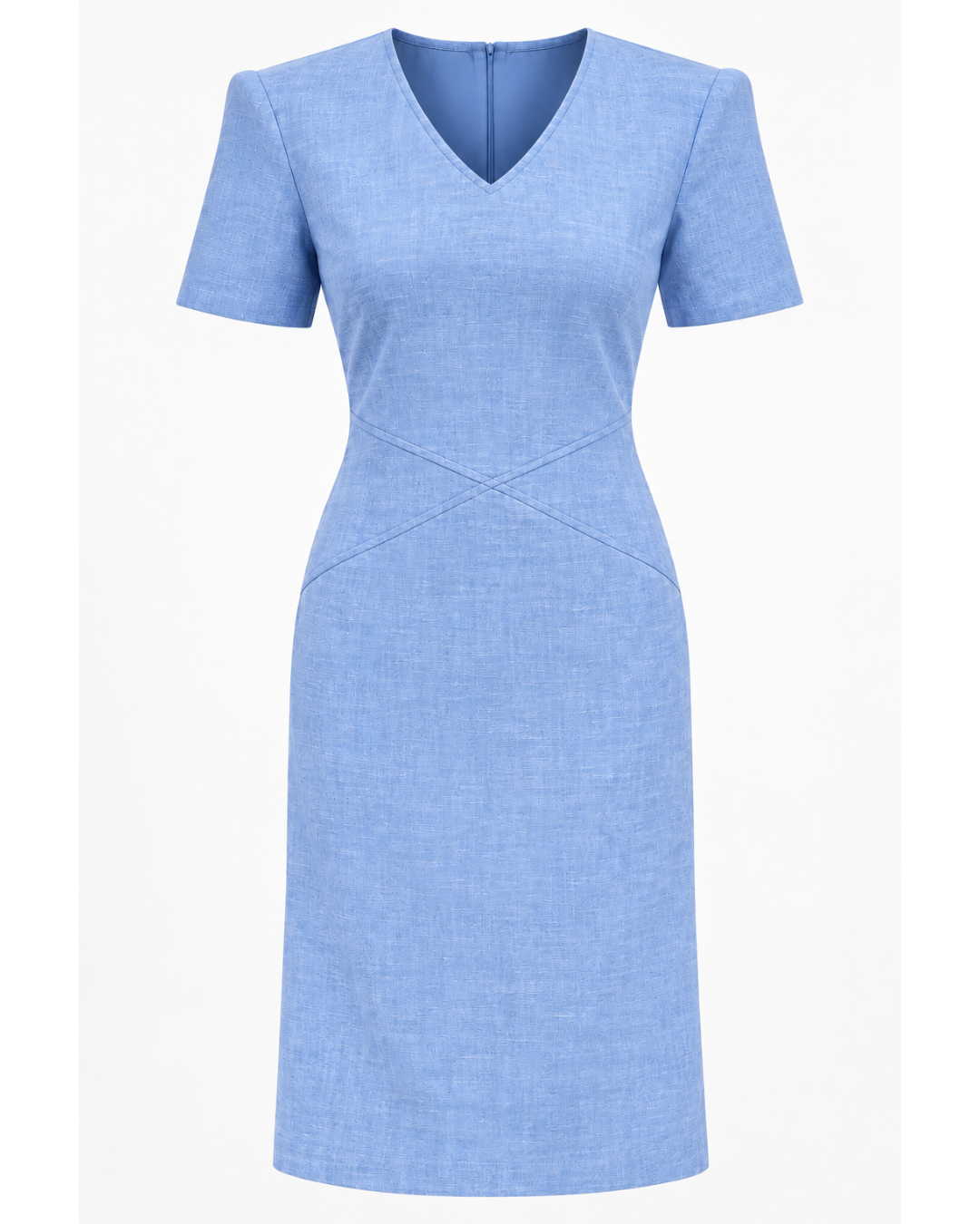 1980s Miss O by Oscar De La Renta Light Blue Linen Midi Dress