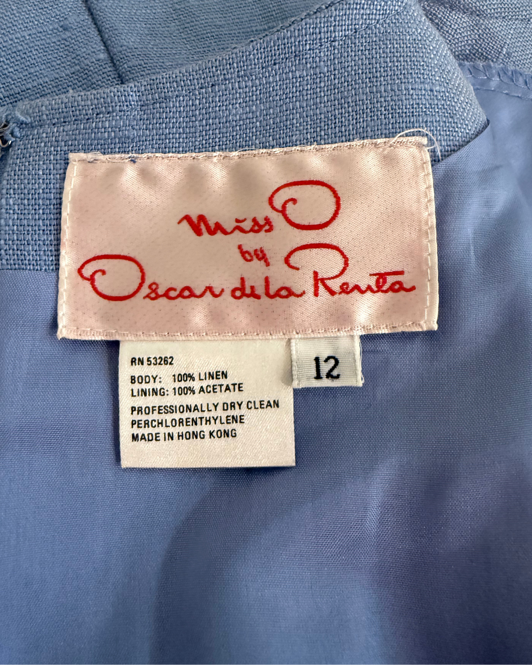 1980s Miss O by Oscar De La Renta Light Blue Linen Midi Dress