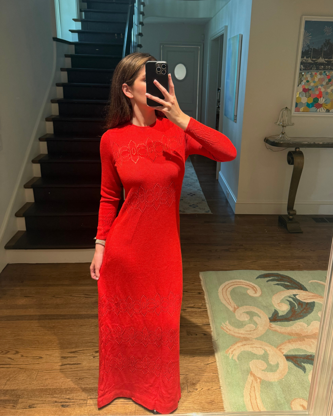 1970s Pat Sandler Red Knit Gown