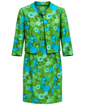 1960s Blue and Green Floral Dress and Jacket Set