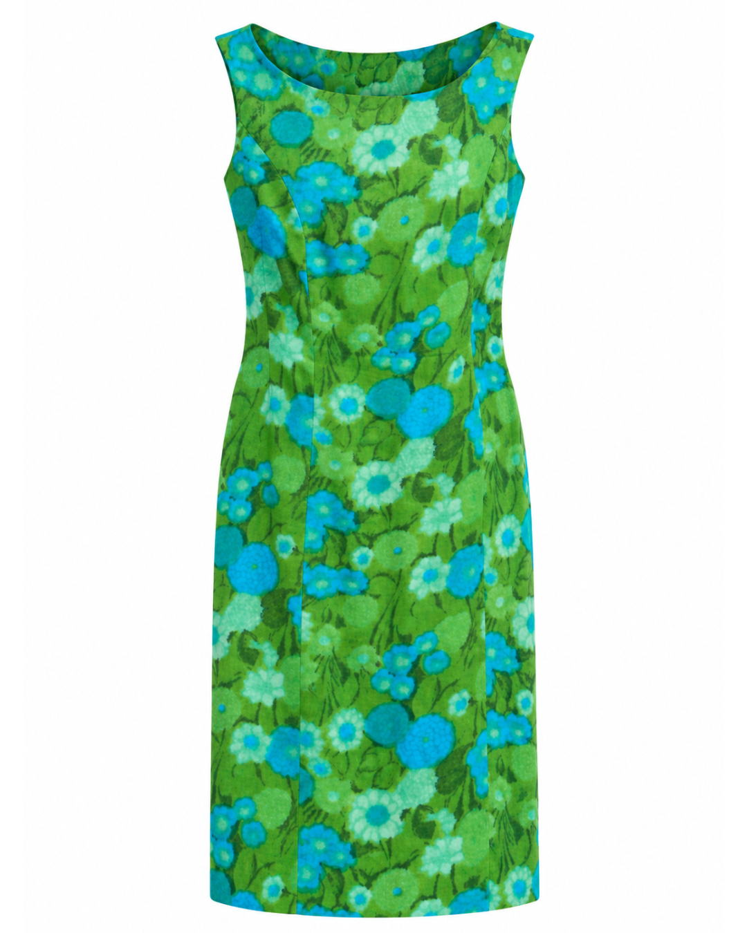 1960s Blue and Green Floral Dress and Jacket Set