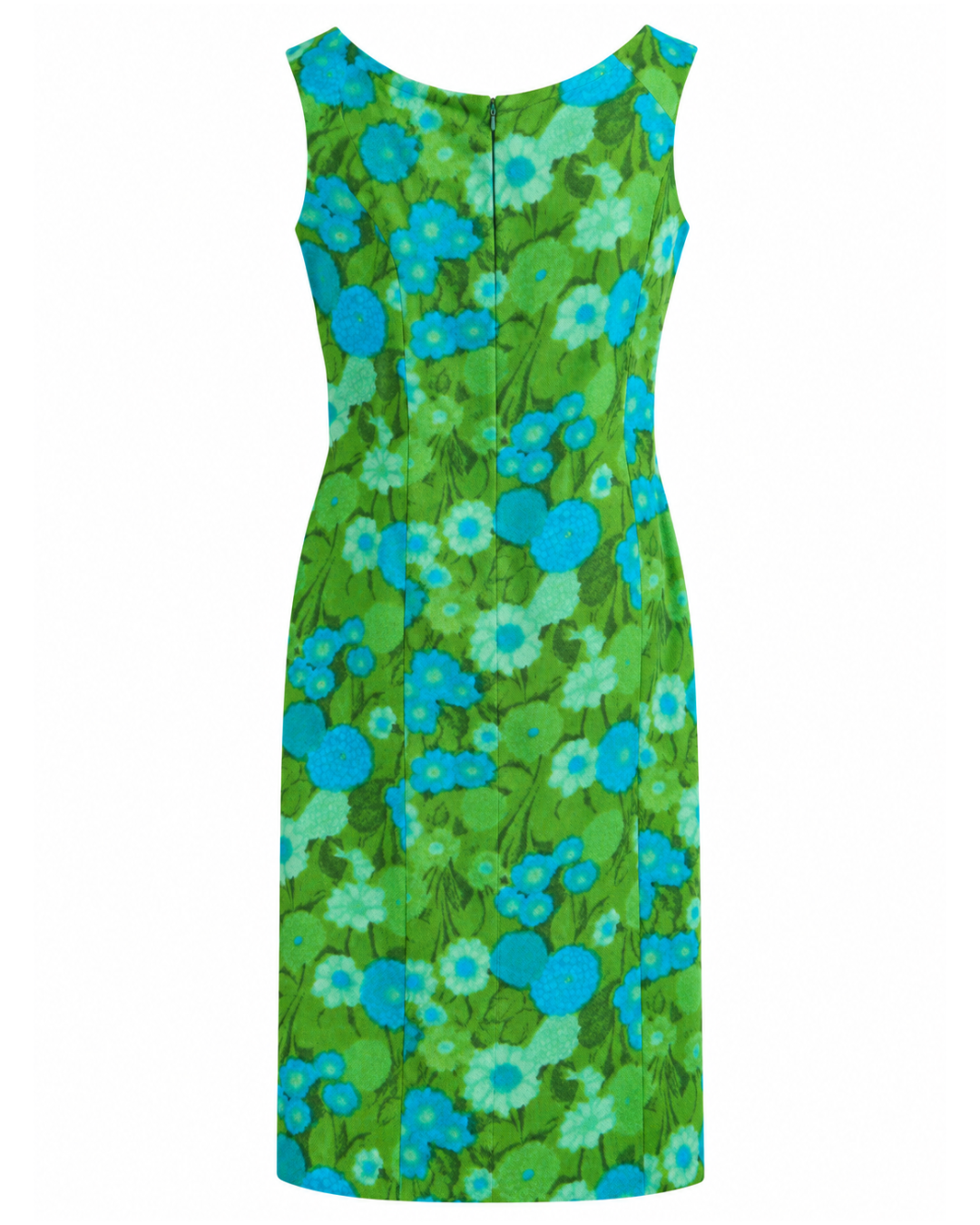 1960s Blue and Green Floral Dress and Jacket Set