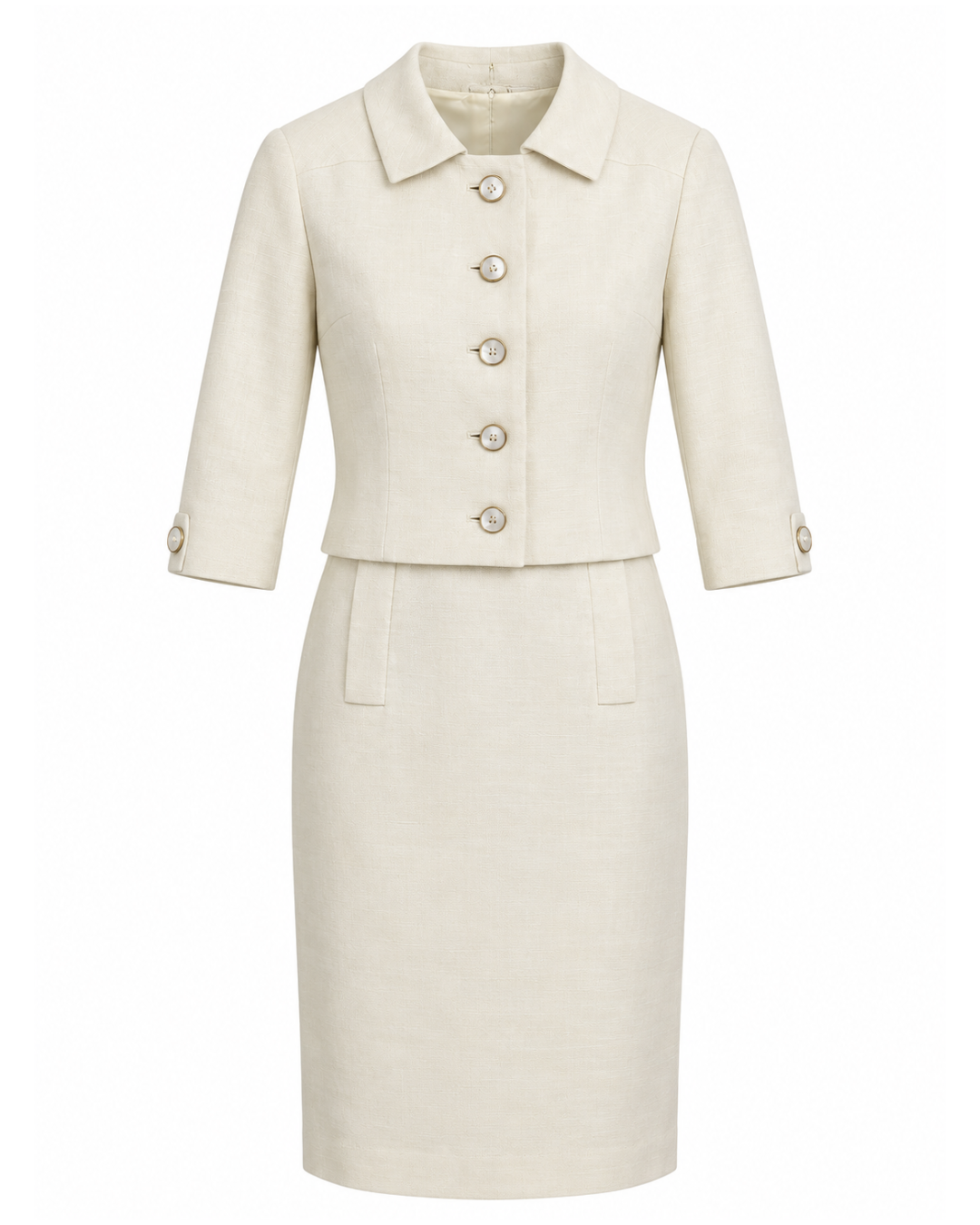 1960s Bergdorf Goodman Whiten Linen Dress and Jacket Set