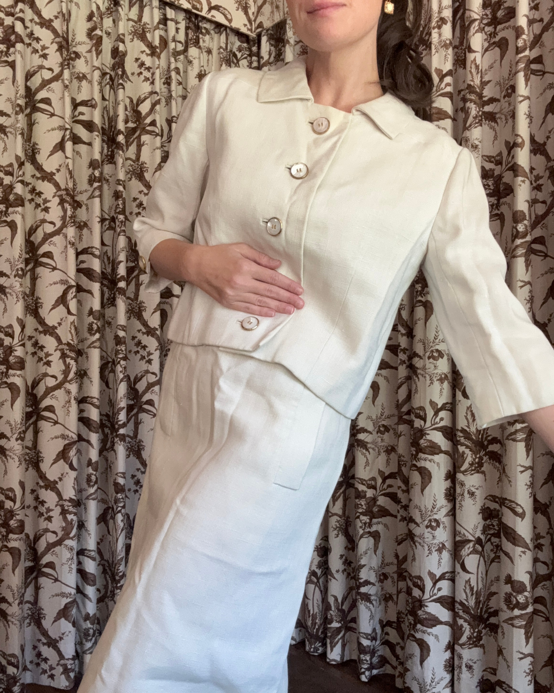 1960s Bergdorf Goodman Whiten Linen Dress and Jacket Set