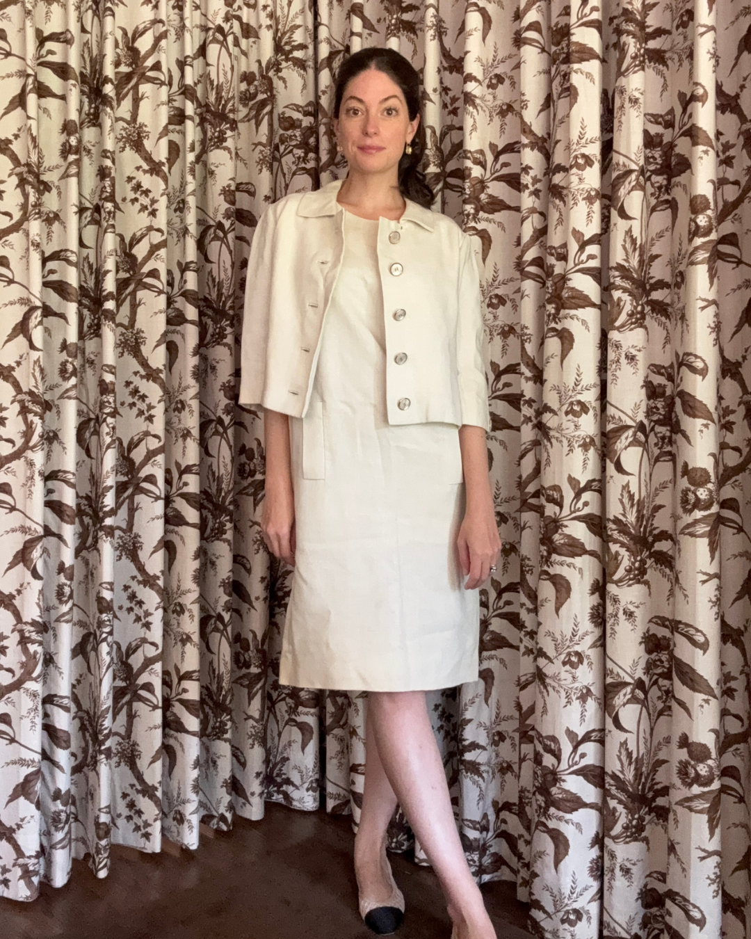 1960s Bergdorf Goodman Whiten Linen Dress and Jacket Set
