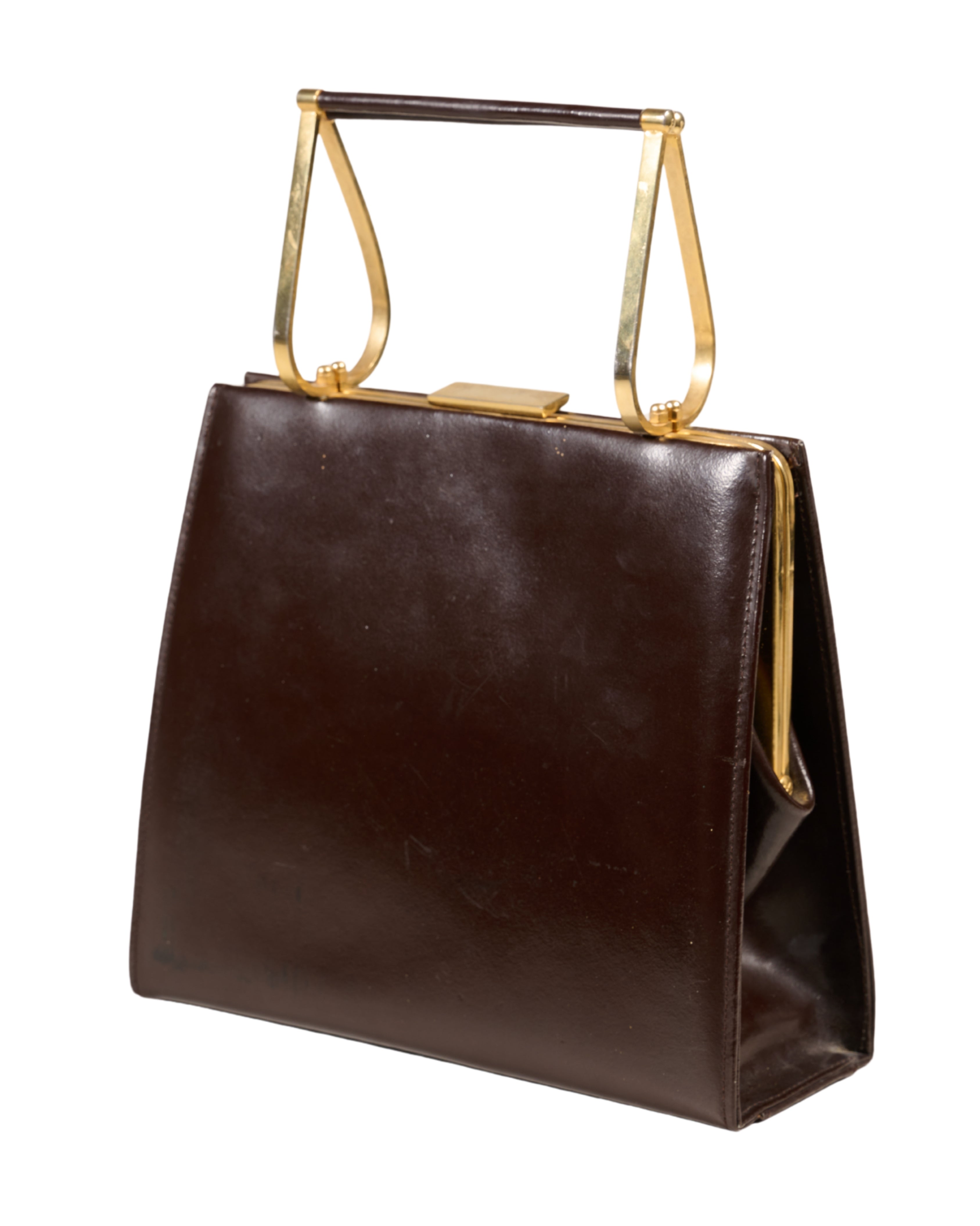 c. 1960s Unlabeled Brown Leather Handbag