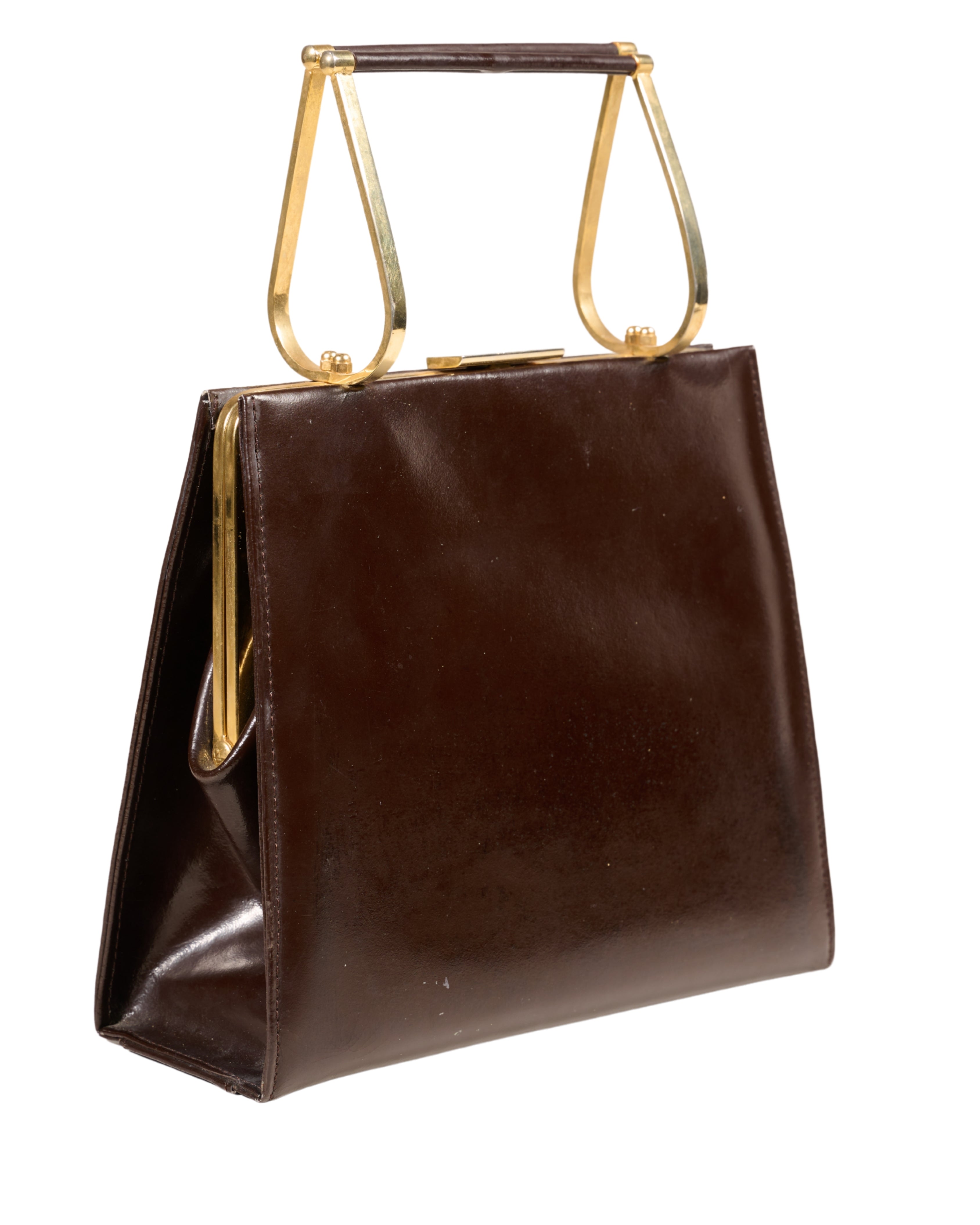 c. 1960s Unlabeled Brown Leather Handbag