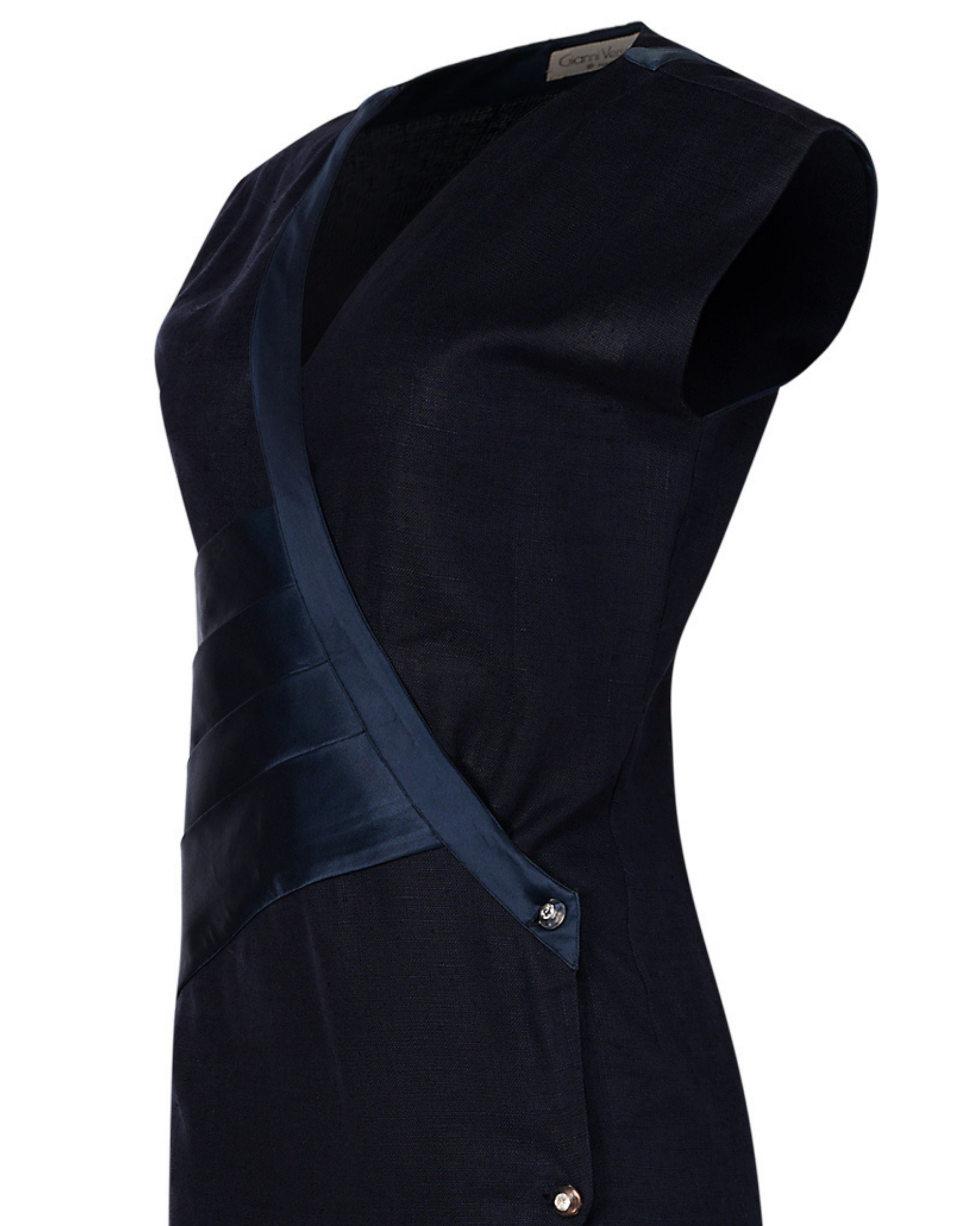1980s/1990s Gianni Versace Black and Navy Linen Dress