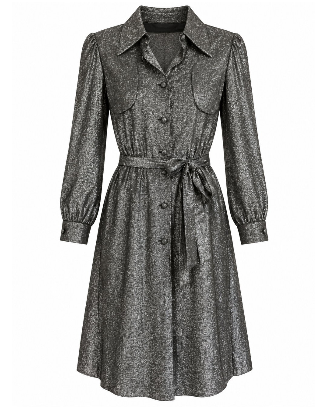 1970s Geoffrey Beene Boutique Metallic Button Down Dress