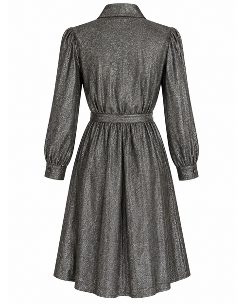 1970s Geoffrey Beene Boutique Metallic Button Down Dress