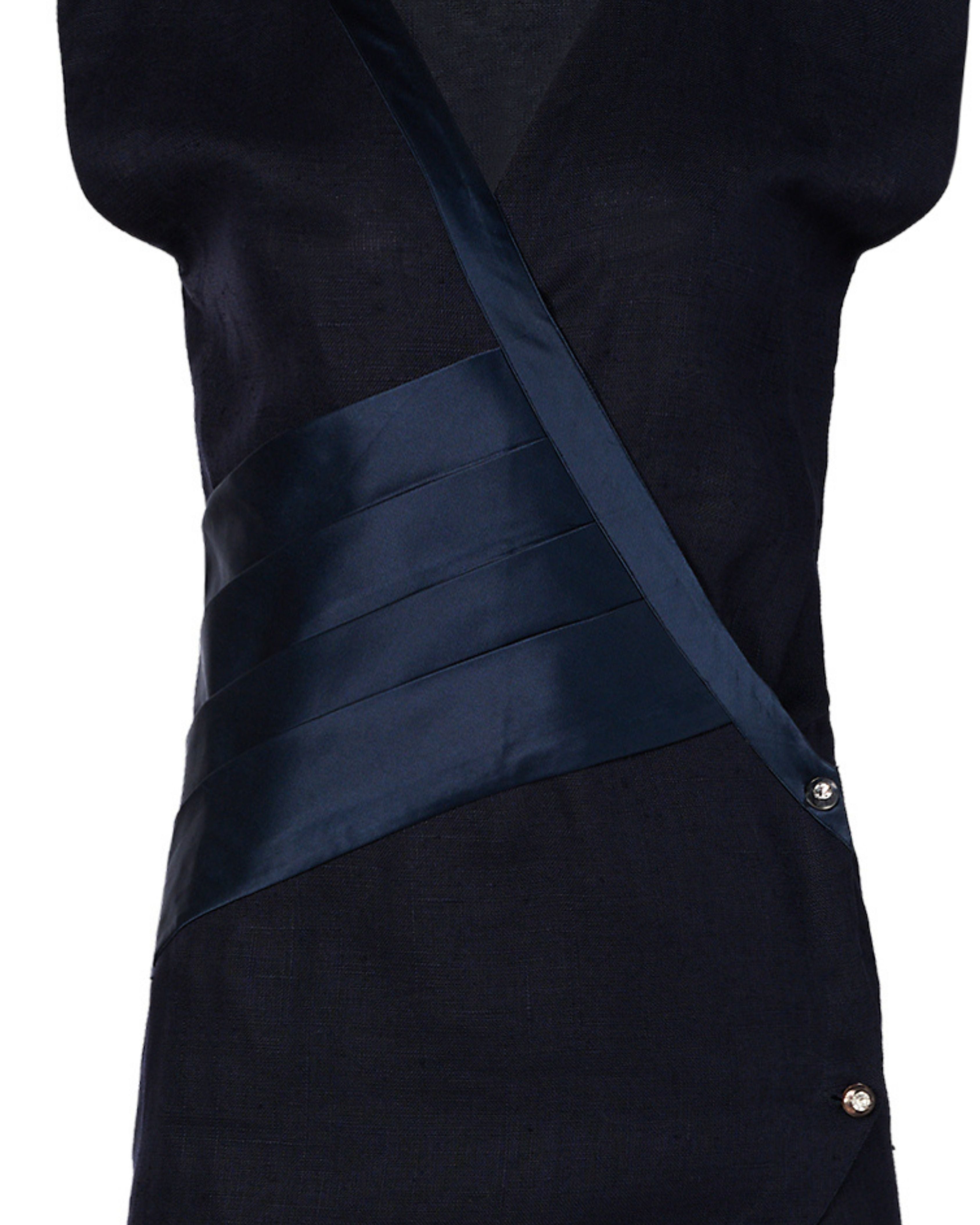 1980s/1990s Gianni Versace Black and Navy Linen Dress