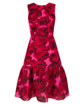 2023 Carolina Herrera Pink and Red Rose Patterned Midi Dress